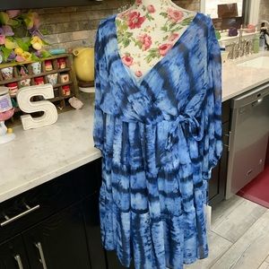 Calvin Klein Surplice V-Neck Lined Blue Dress 22W Built In Cami New W/Tags $138
